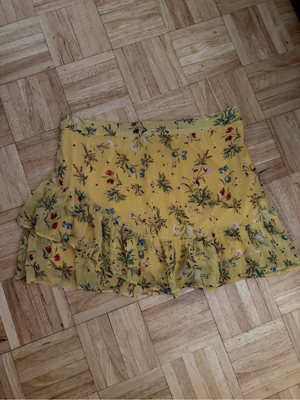 BONGO Yellow Floral Ruffle Mini Skirt